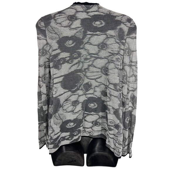 Lafayette 148 New York Floral Pattern Draped Open Front Cardigan Jacket Gray & B - Picture 5 of 9